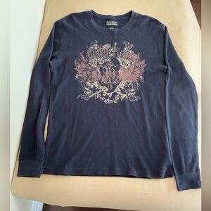 VTG Lucky Brand Mens Black Long Sleeve Waffle Knot Top Sweater Shirt